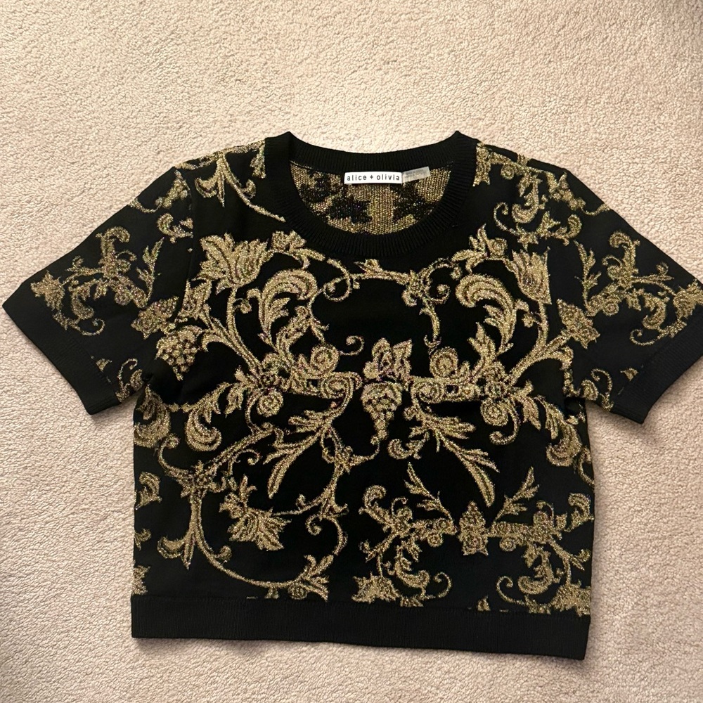 Alice + Olivia Women's Ciara Jacquard Knit Crop Sweater